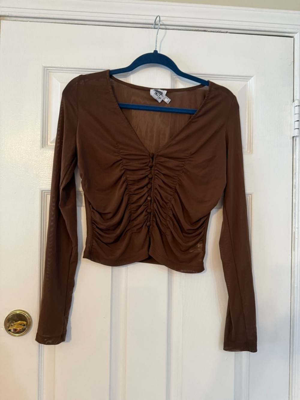 Princess Polly Chocolate Brown Ruched Long Sleeve Top Sheer